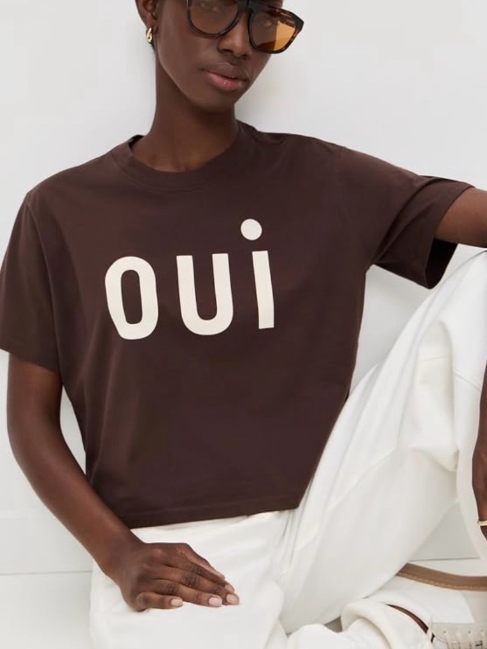 Clare V. Oui Graphic Crop Tee - Brown